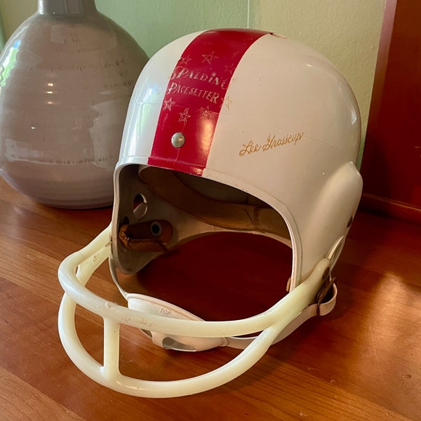 Football Helmet, Vintage Football Helmet, Red Football Helmet, Lee Grosscup Football Helmet, Sport Memorabilia, Vintage Football, Boy's Room