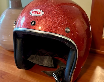 Motorcycle Helmet, Metallic Red Motorcycle Helmet, Metallic Red Flake Motorcycle Helmet, 1970's Motorcycle Helmet, Bell Motorcycle Helmet