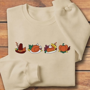 Bestickter Thanksgiving-Pullover, Herbst-Crewneck, Urlaub-Gastgeben-Geschenk, lustiges Truthahn-Tag-Top