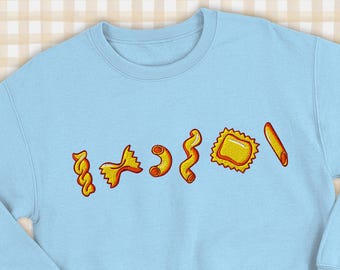 Embroidered Pasta Shapes Crewneck Sweatshirt, Italian Food Pullover, Unisex Spaghetti Lover Gift, Cozy Fall