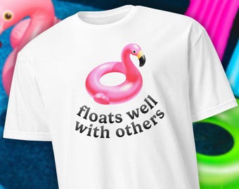 Flamingo Pool Float T-Shirt, Funny Summer Graphic Tee, Beach Vacation Gift, Pool Party Top