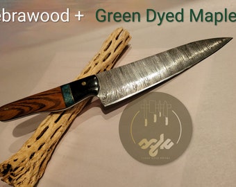 Zebrawood Handle Chef & Santoku Knife- Damascus Steel Blade-Christmas, Birthday, Anniversary Gift for him/her