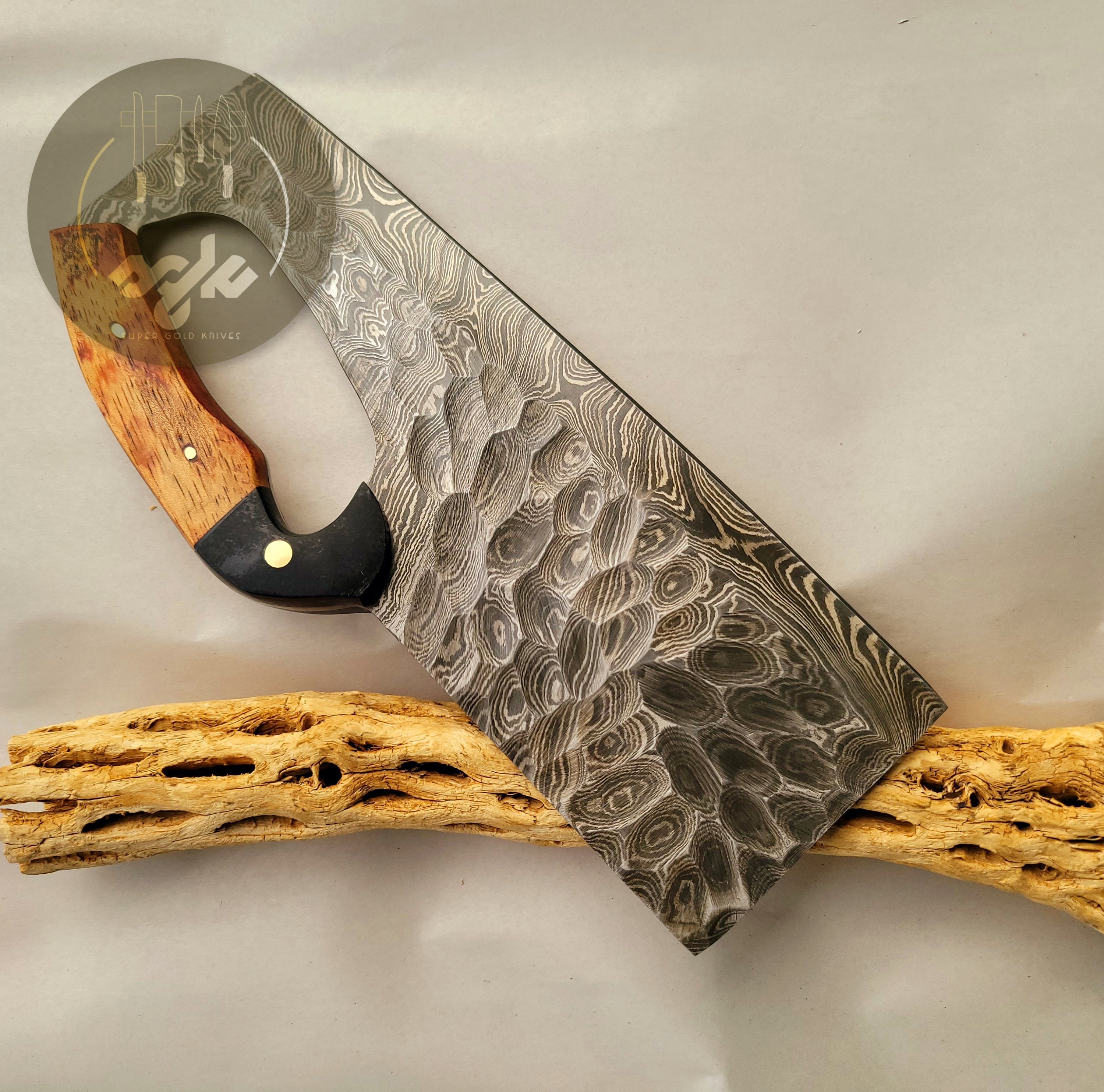 Damascus Steel Cleaver/butcher Knife With Rosewood Handleleather Sheath  Best Christmas Gift for Him/her 