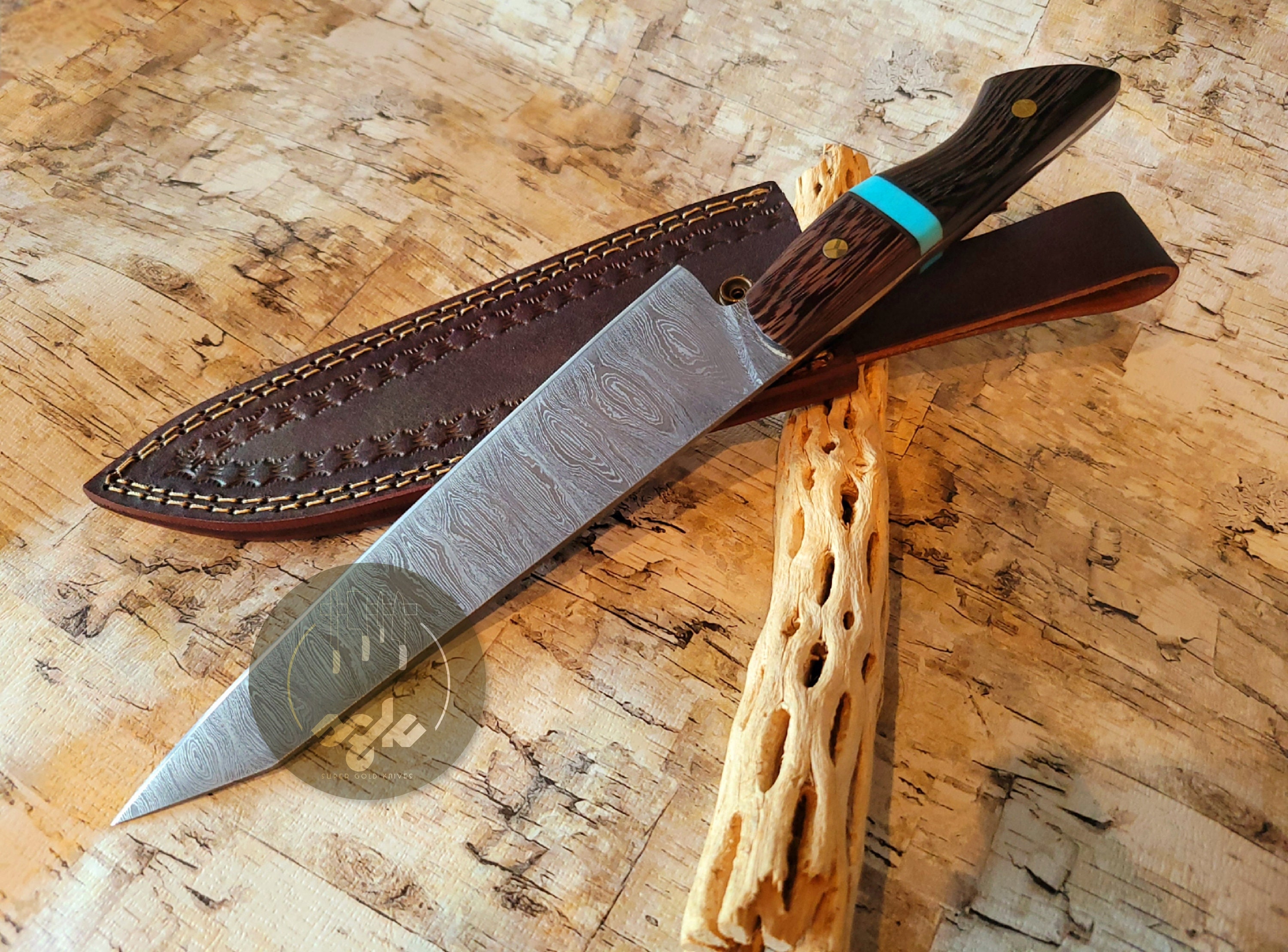 Custom knives set Damascus Steel blade with beautiful wood design handle