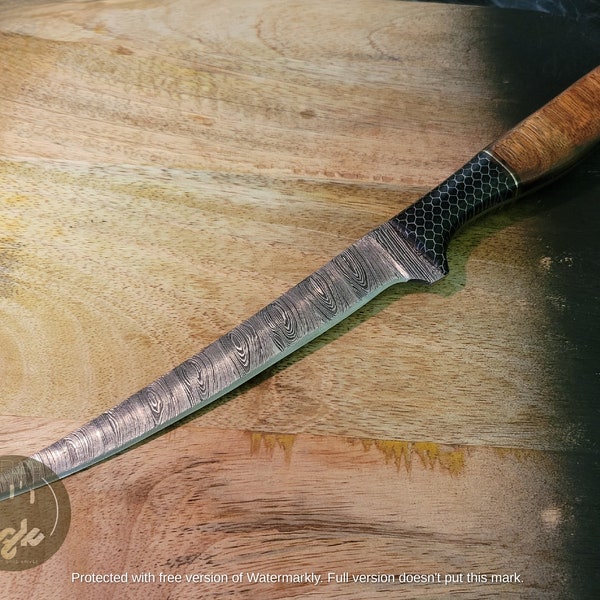 Handmade Damascus Steel Fillet Knife with Maple Burl and  Resin Handle-Gift for Him,Gift for Her on Birthday, Father’s Day, Christmas, Black