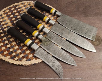 Damascus Steel Chef Knife Set with Exotic Wenge Wood Handles - Best Gift for Him/Her on Christmas|Valentine's|Birthday|Wedding|Anniversary