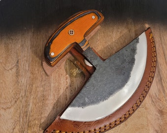 6 inch Handmade High Carbon Ulu Knife with Leather Sheath: Best Gift for Him/Her on Christmas/ Birthday/Father's day/Anniversary