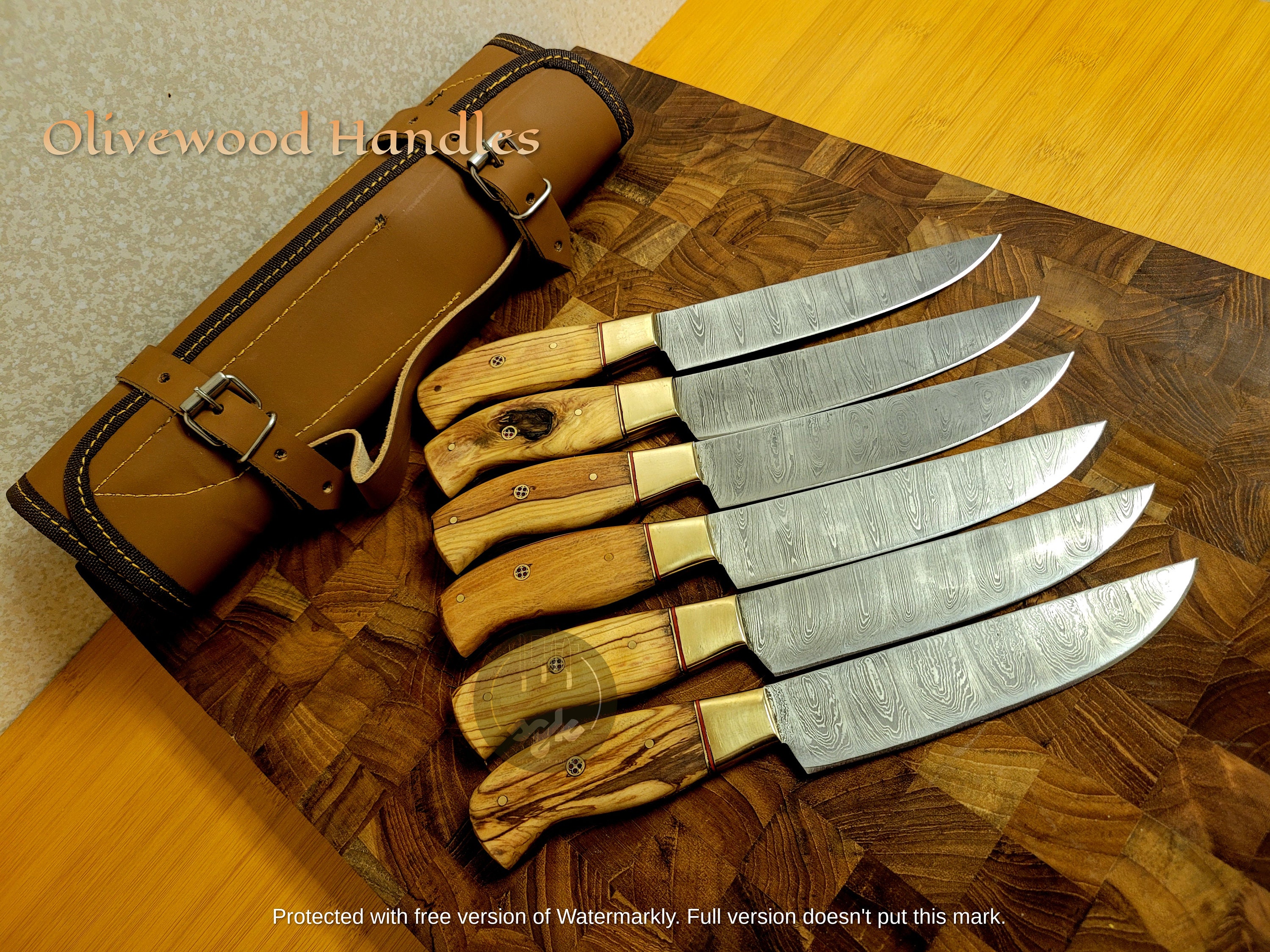 Steak Knife Set With Sharp Serrated Blade,Natural Wooden  Handle,Professional Steak Knife Set.