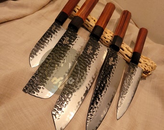 Aus 10 Core San Mai Chef, Nakiri, Kiritsuke,Santoku and Utility Knife with Wooden Handles- Personalizable