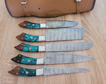 Damascus Steel Chef Knife Set with Pakkawood handles