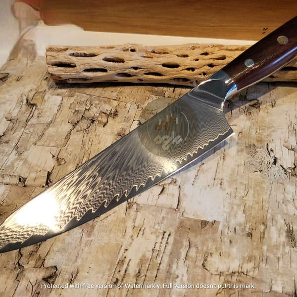 Couteau de chef en acier damas VG10 avec manche en bois de qualité supérieure, cadeau pour lui, elle le jour de son anniversaire, Noël, fête des pères, anniversaire