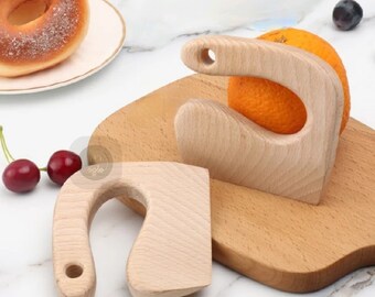 Wooden Ulu Style Knife for Children, Wooden Knife, Vegetable and Fruit Cutter, Wooden Chopper, Knife for Kids, Kitchen Wooden Toy