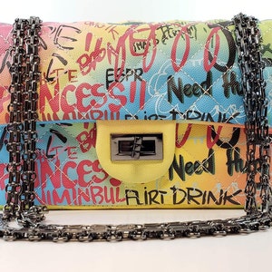 Graffiti colorful rainbow shoulder carry purse with jewelry set