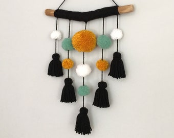 Mustard and Mint Pom Pom Wall Hanging | FREE SHIPPING