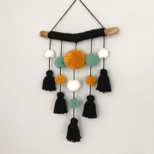 Mustard and Mint Pom Pom Wall Hanging | FREE SHIPPING