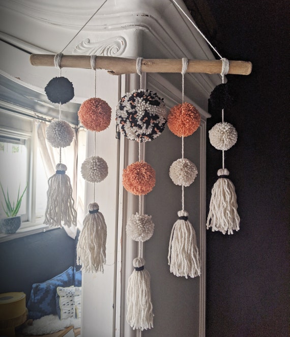 Neutral Leopard Pom Wall Hanging Free India Neutral Leopard Pom Wall Hanging, Pom Chandelier Wall Hanging