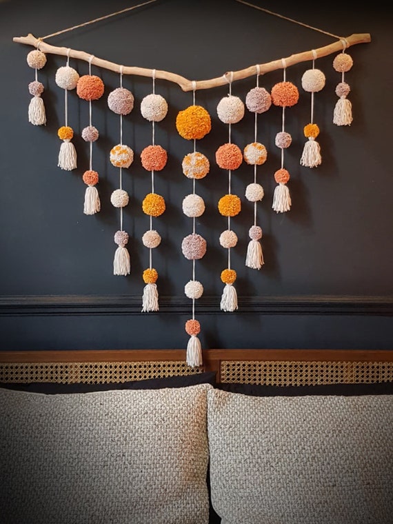 Extra Large Neutral Pom Wall Hanging Free Uk Extra Large Neutral Pom Wall, Pom Chandelier Wall Hanging Kit