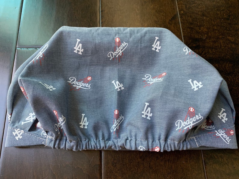 Surgical hat LA DODGERS chambray baseball scrub cap- Cotton BOUFFANT scrub cap Chemo cap,Washable hair cover Scrub hats Scrub caps