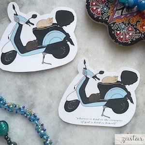 Vespa Cats- Vinyl Weatherproof Sticker- Cute, Cats, Scooter, Blue Bike, Waterbottle, Laptop, Stationary, Islamic Quote