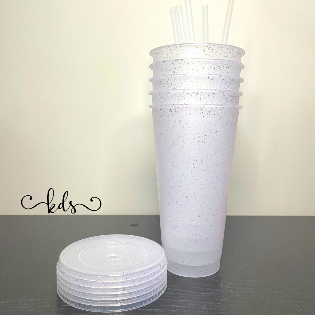 Blank Clear Confetti Cold Cups Clear Matte Tumblers Bulk 24oz Clear Cups  With Lids and Straws 5 Pack Clear Cold Cups 