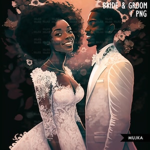Arte de casal negro, designs de sublimação do dia dos namorados, homem e mulher negra PNG, presentes de noiva e noivo, convite de casamento png, uso comercial PNG