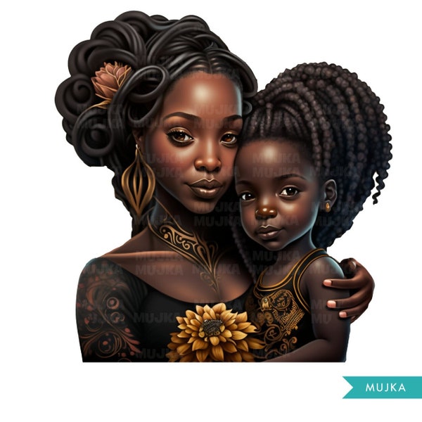 Festa della mamma Png, arte della festa della mamma, clipart nera di madre e figlia, melanina png, disegni di sublimazione della mamma, adesivi mamma, afroamericano