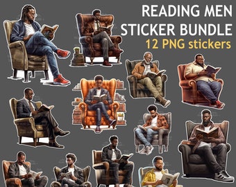 Fathers Day Bundle PNG, Bookworm png, Black Man digital Stickers, reading man clipart Bundle, black man art, sublimation designs, dad gifts