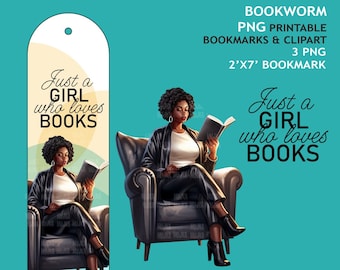 Bookworm png, Printable Bookmarks, Black woman reading png, Bookworm clipart, reading clipart, melanin woman png, brown girl stickers