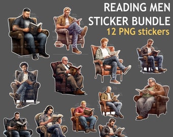 Fathers Day Bundle PNG, Bookworm png, Man digital Stickers, reading man clipart Bundle, sublimation designs, dad gifts, dad stickers