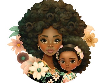 Mothers Day Png, Mother's Day art, Black Mother and daughter clipart, melanin png, mom sublimation designs, mom stickers, African American