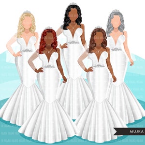 Braut Clipart, Mode Clipart, Hochzeit png, Sublimationsdesigns, digitale Kunst, schwarze Braut, asiatische Braut, Lateinische Braut Grafiken, Braut png