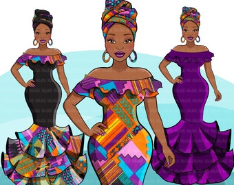 African woman png, Kente African dress, black woman Sublimation designs digital download for Cricut clipart
