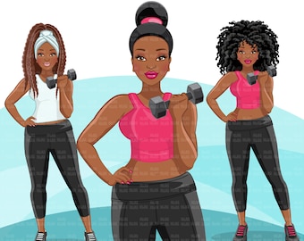 Fitness Graphics, Black Woman, afro woman workout, personal trainer, Sublimation designs digital download for Cricut clipart