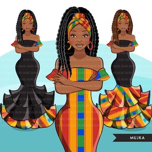 Afrikaanse vrouw png, Afrikaanse jurk, zwarte vrouw met vlechten dreads Sublimatie ontwerpt digitale download voor Cricut clipart