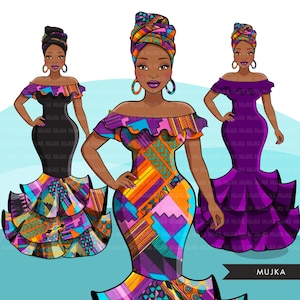 Afrikaanse vrouw png, Kente Afrikaanse jurk, zwarte vrouw Sublimatie ontwerpt digitale download voor Cricut clipart