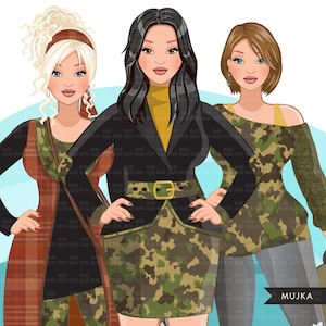 ファッション クリップアート、女性、CAMO ファッション、軍人の妻、軍人の姉妹、友人、Cricut 用の昇華デザイン デジタル ダウンロード