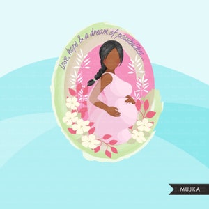 Clipart na Dzień Matki, wzory sublimacji na Dzień Matki do pobrania cyfrowego, upominki na baby shower, sztuka ścienna, warkocze czarnej kobiety w ciąży png