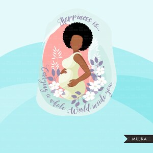 Clipart na Dzień Matki, wzory sublimacji na Dzień Matki do pobrania cyfrowego, upominki na baby shower, sztuka ścienna, ciężarna czarna kobieta afro png