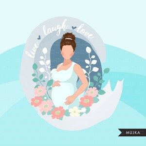 Clipart na Dzień Matki, wzory sublimacji na Dzień Matki do pobrania cyfrowego, ciąża, upominki na baby shower, sztuka ścienna, ciężarna brunetka png
