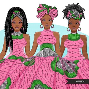 Donna africana png, abito africano Kente rosa e verde, donna nera Sublimazione progetta download digitale per clipart Cricut