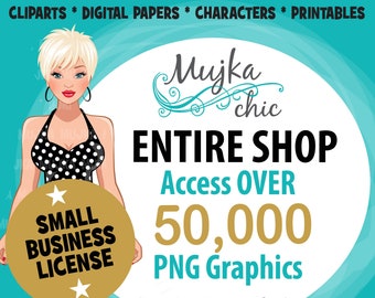 Accès complet à la boutique, offre groupée complète de la boutique, licence commerciale incluse, cliparts, accès à vie, Mega Shop Bundle PNG, papier numérique et graphiques