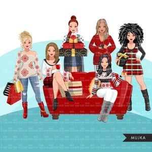 Clipart de Natal, mulheres de natal png, clipart de moda, festa de aniversário, irmãs png, amigos png, irmandade png, designs de sublimação
