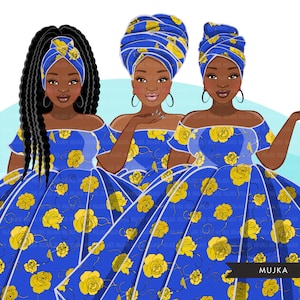 African woman png, blue and gold African dress, curvy black woman Sublimation designs digital download for Cricut clipart