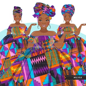 Donna africana png, abito africano Kente, donna nera formosa Sublimazione progetta il download digitale per clipart Cricut
