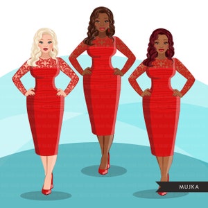 Download digitale di clipart di moda, vestito rosso, festa di compleanno, anniversario, sorelle, amici, download digitale di disegni a sublimazione per Cricut