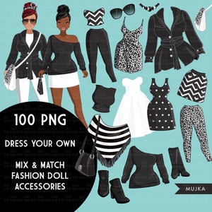 Creador de muñecas de moda, creador de muñecas digitales, imágenes prediseñadas de vestir, paquete de chica de moda, paquete de mujer negra, paquete de vestido de mujer, muñeca planificadora png