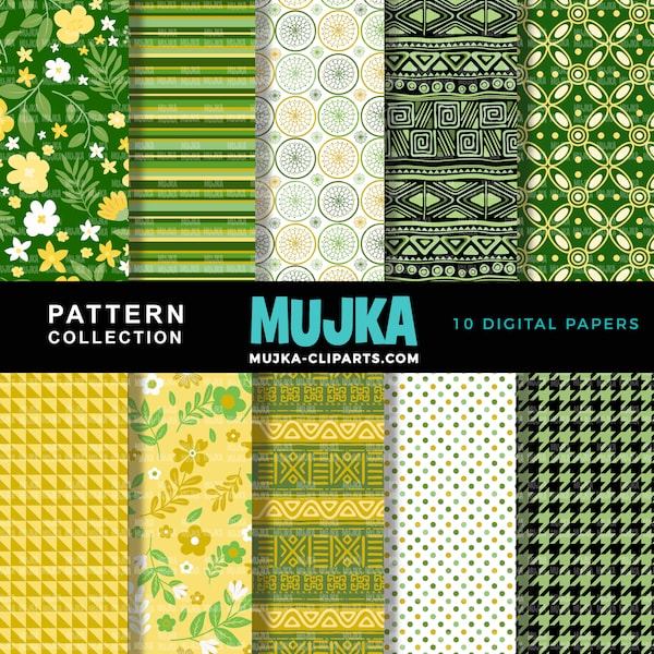 Green & gold Sorority digital papers, green yellow seamless patterns, sublimation designs, digital papers, floral papers, geometric patterns