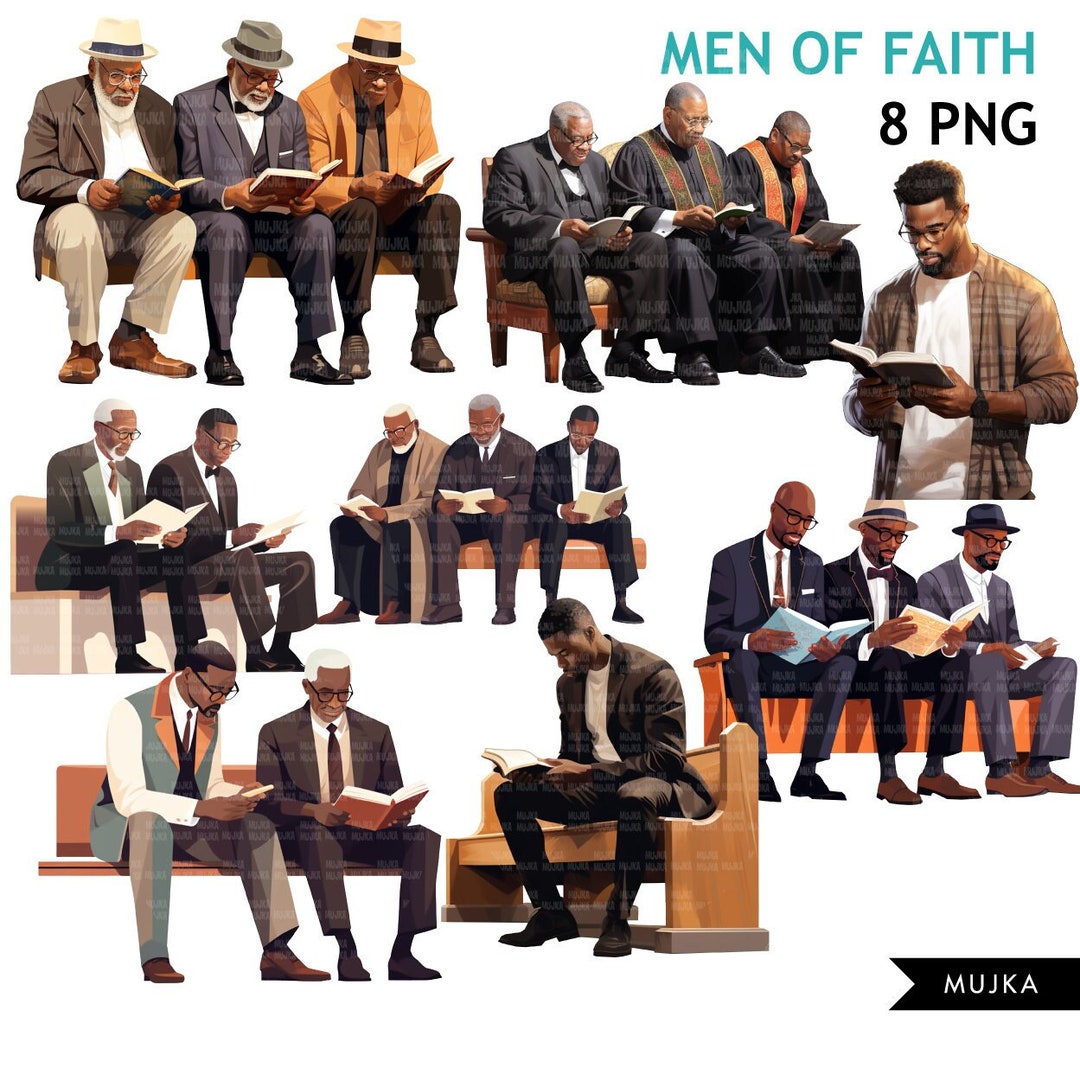 Praying Brothers PNG Clipart, Church Men, Bible Reading, Senior(01)