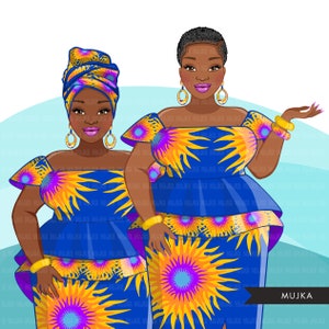 African woman png, blue and yellow African dress, curvy black woman Sublimation designs digital download for Cricut clipart image 5