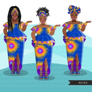 African woman png, blue and yellow African dress, curvy black woman Sublimation designs digital download for Cricut clipart image 4